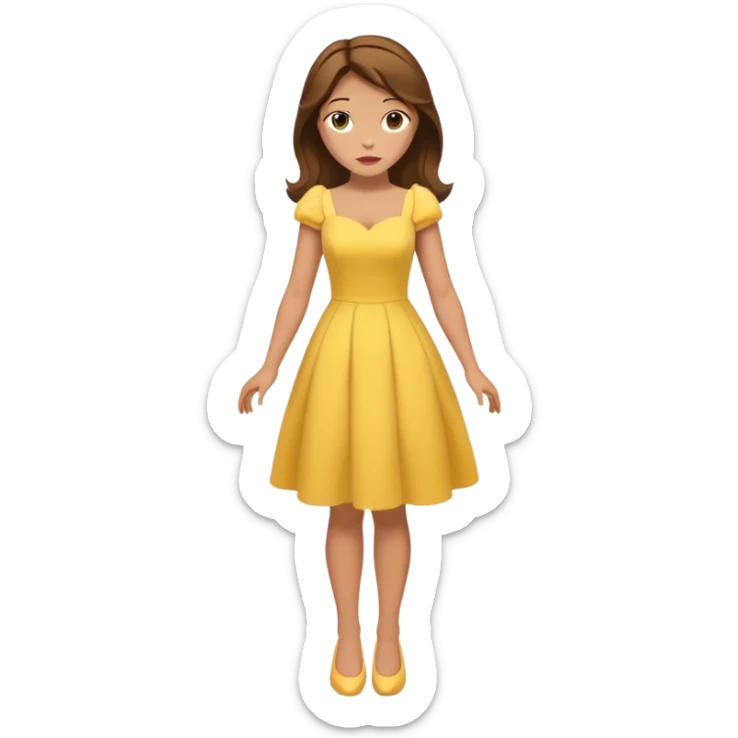 full body Belle with yellow dress and brown hair, showing entire figure from head to feet, minimal style sticker