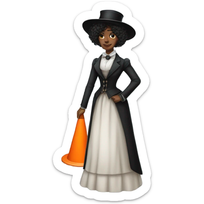galora in Victorian dress elegant, full body, holding "big traffic cone" sticker