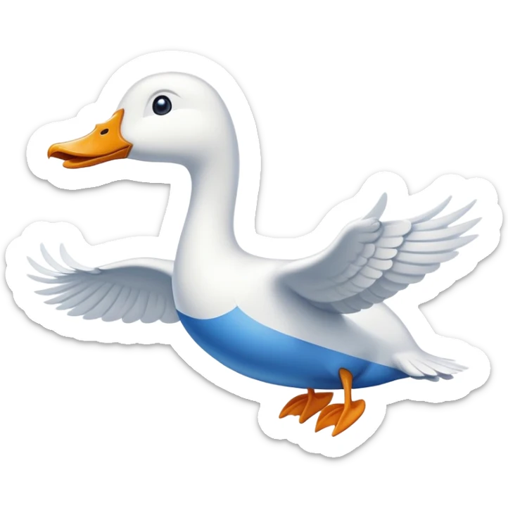 A cartoon jet airplane with a white goose neck and head extending from where the nose would be sticker
