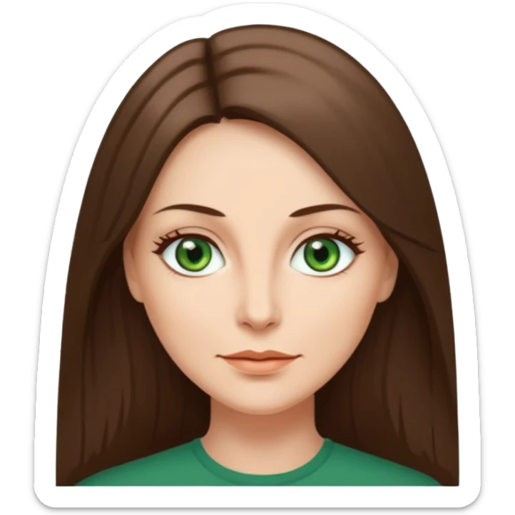 pretty middle age woman with green eyes and long straight ash-brown hair  sticker