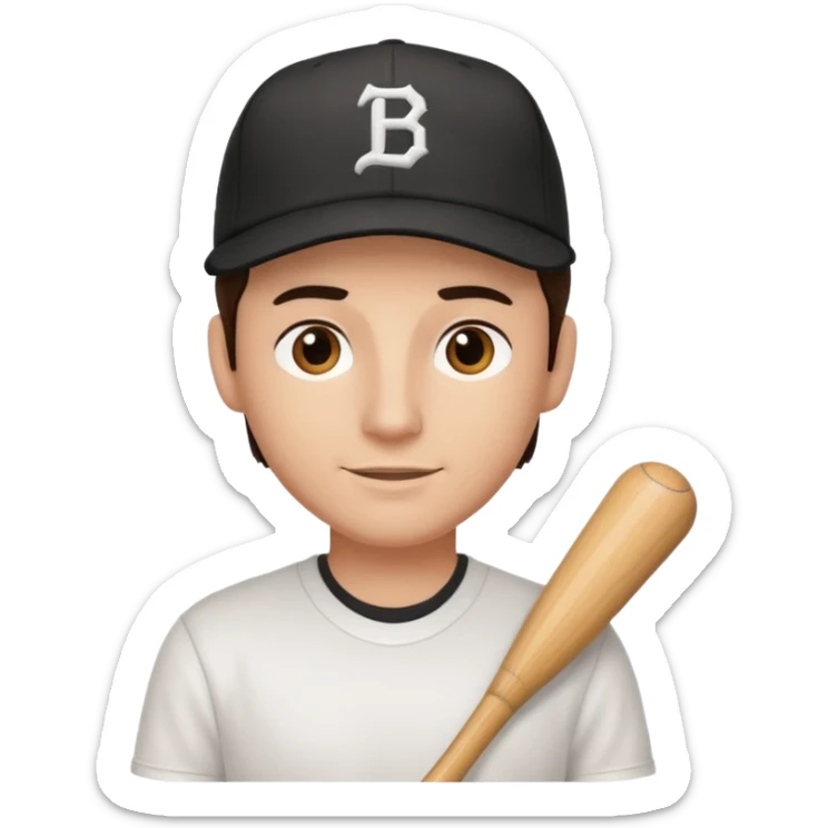 Male brunette movie producer black baseball hat white tshirt  sticker