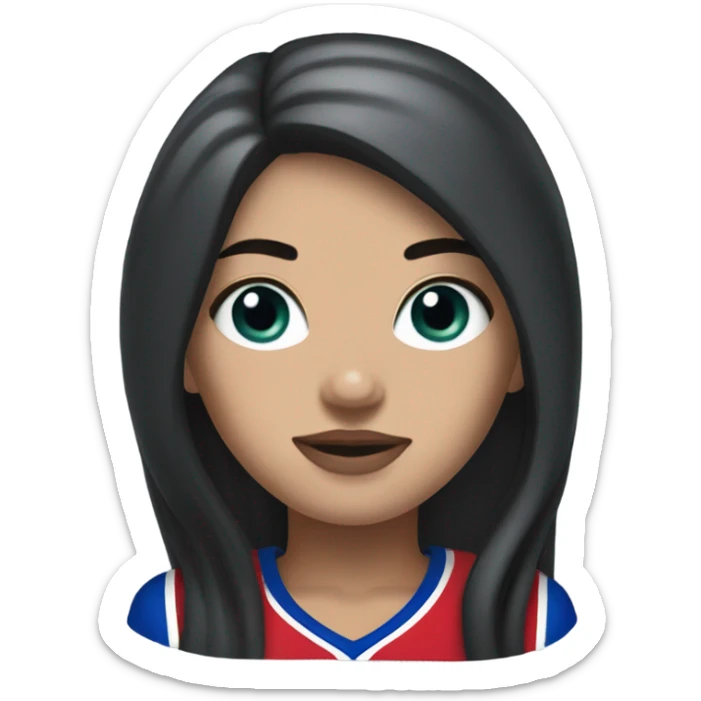 White Girl with long black hair and freckles wearing buffalo bills jersey sticker