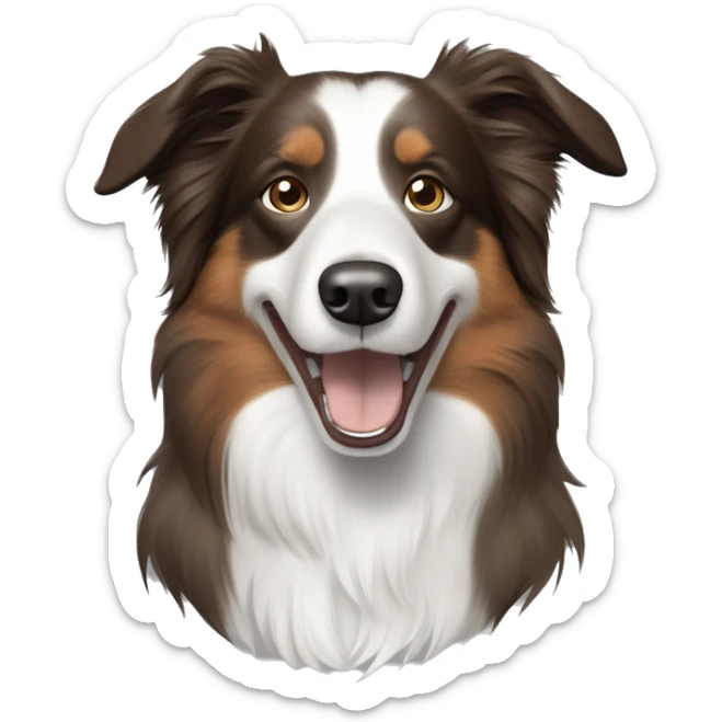 Bordercollie mit braunen und grauen stellen im weißen Gesicht. Spitze Ohren Ohren weis gesicht unterer Teil braun grau  sticker