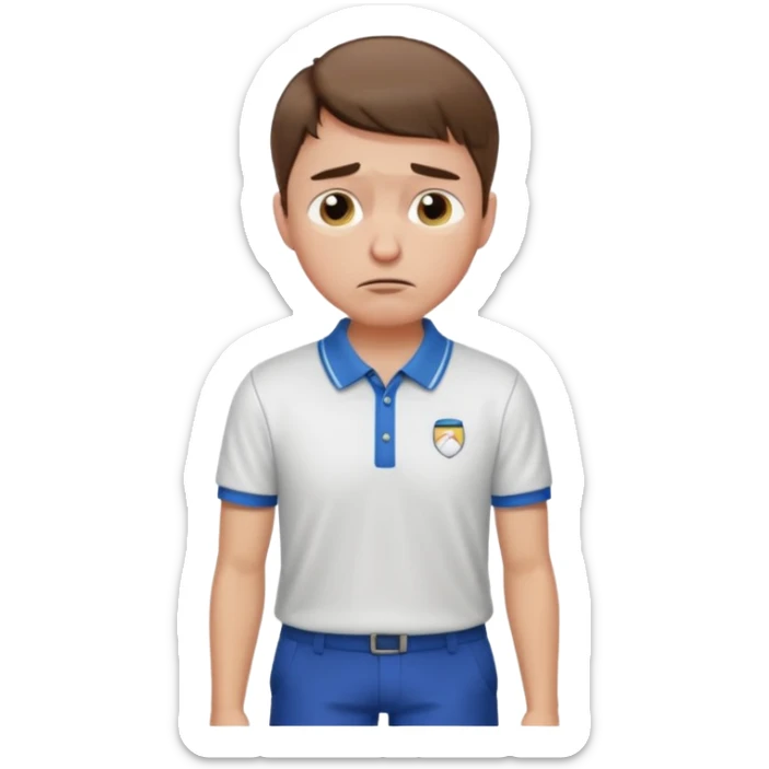 Handsome male.short brown hair.wearing golf shirt and shorts.crying. garden background  sticker