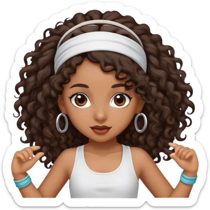Dancing brown girl with long darn brown curly hair with headband hip hop sticker
