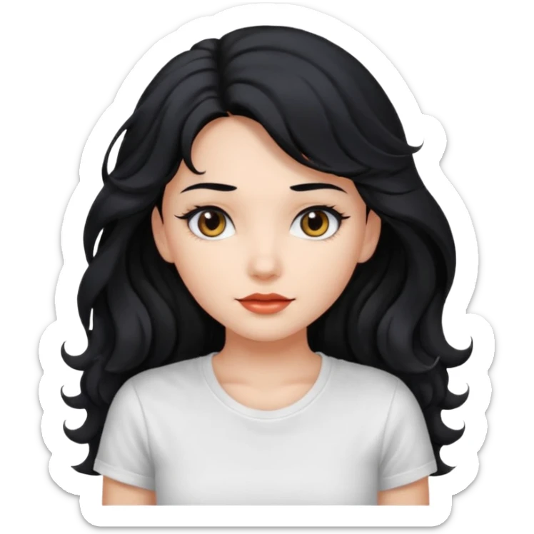 Beautiful girl,Black hair,wavy hair，long hair,Black eyes, white T-shirt sticker