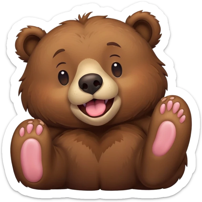 Brown Bear laying on ground with eyes closed, legs in the air and tongue sticking out  sticker
