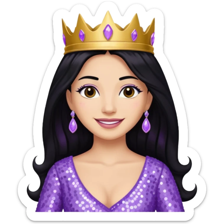 Queen Esther from The Bible with long black hair, lavender sequin outfit sticker