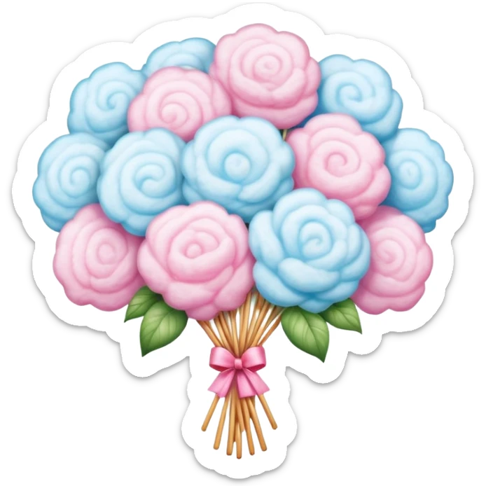 Cotton candy flower bouquet, elaborate Chinese street food art sticker