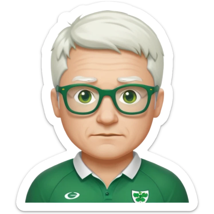 irish rugby player with very short white hair and green glasses sticker