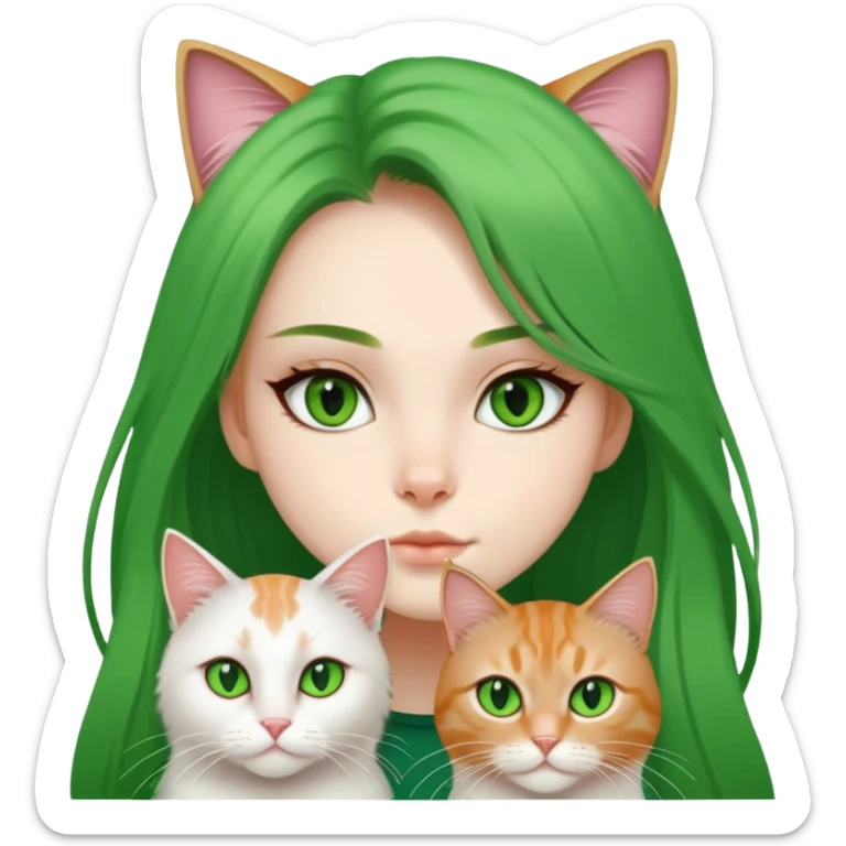 a cool girl and a jinjila long hair cat, cat’s eyes are green sticker
