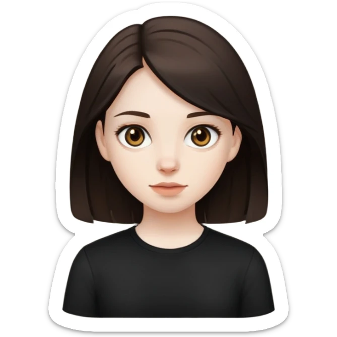 Pale skin, lighter brown eyes, dark hair girl, with black shirt sticker
