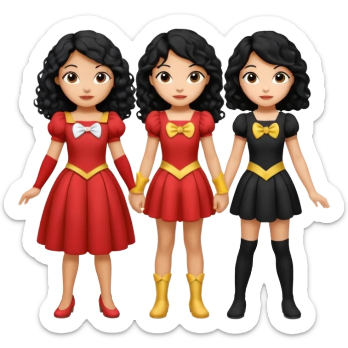 Haz algo relaciono con Disney donde haya quatre chicas con el tono de piel carne, una con el pelo rizado largo, una con el pelo muy corto negro, una con el cabello ondulado mediano y la otra con el pelo negro largo sticker