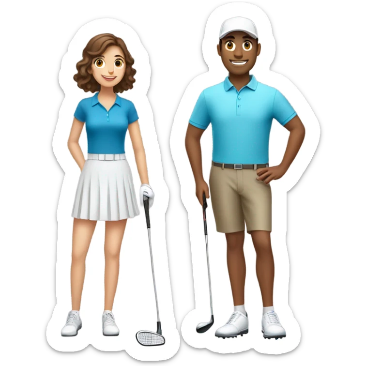 Tall Brown haired guy and short brown haired girl in golf skirt golfing sticker