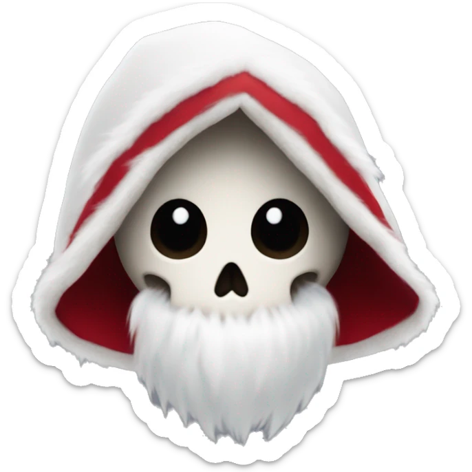 Cute, happy little skull wearing a red velvet hood with fluffy white fur trim. sticker