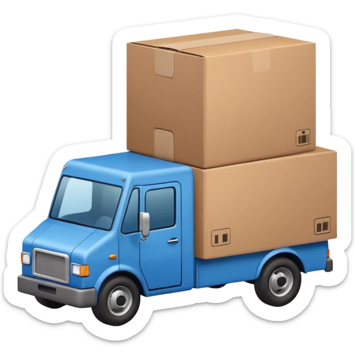 emoji of delivery truck nearby a packaging box sticker