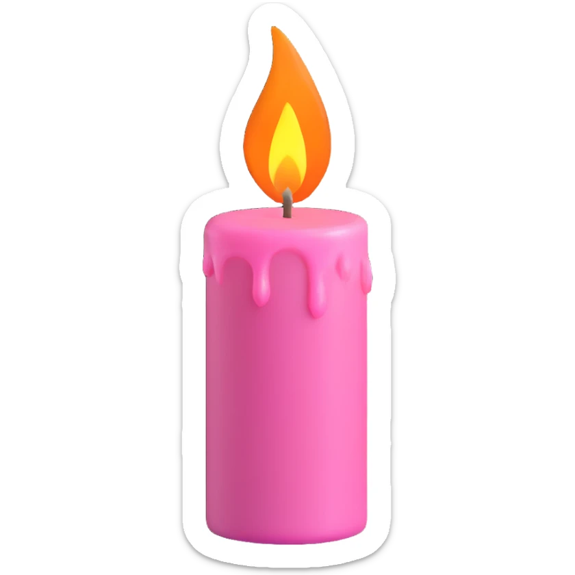 Draw a pink candle with a flame on it at an angle of 15 degrees from the vertical. sticker