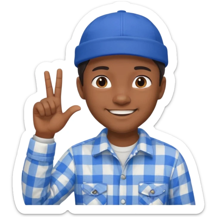 Emoji of a young man with dark hair, wearing a blue cap and a white flannel shirt, the young man is making a "like" gesture with his right hand sticker