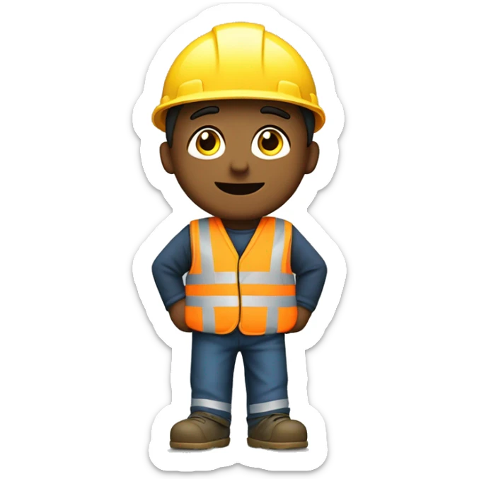 A person in a cartoon wearing construction clothes and coming home sort of image or emoji ￼ sticker