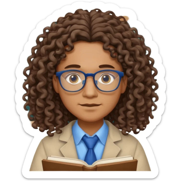 un professeur métisse au cheveux mi long bouclés avec des yeux bleus d'arts plastiques sticker