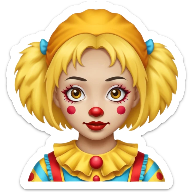 yellow kazakh girl with asian thin eyes and in clown outfit sticker