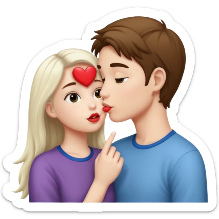 A Cute white skin  boy kissing a white skin girl  sticker