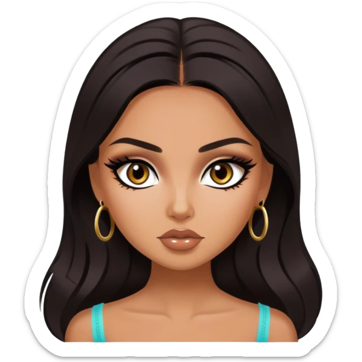 russian features, dark hair, beauty,  hair, tan skin,  eyes, pretty eyes, black eyeliner, pretty bratz baddie sticker