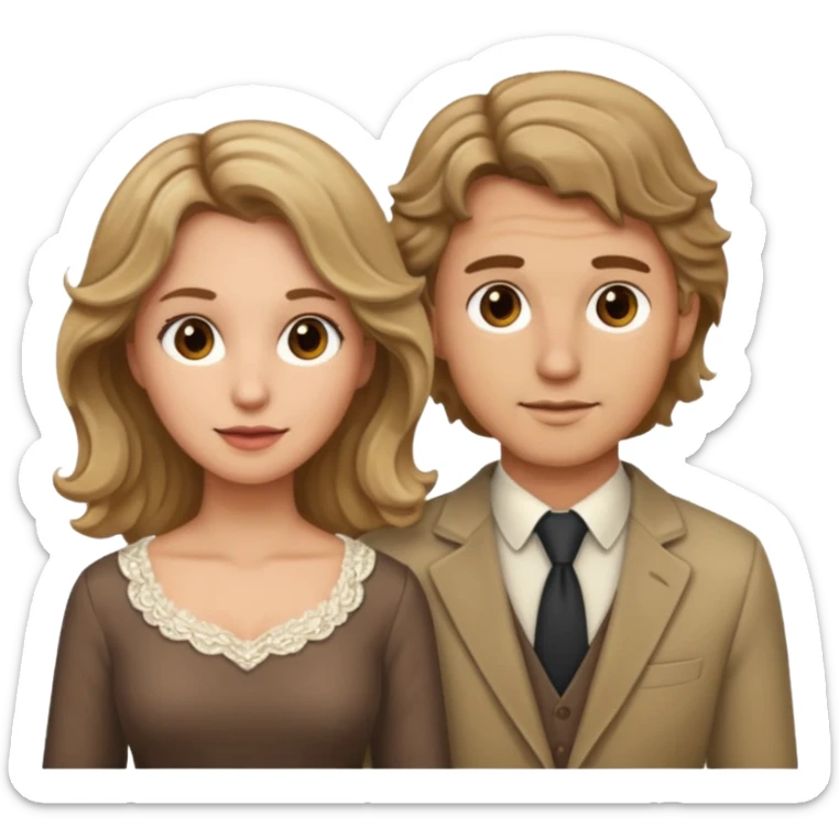 Married couple male dirty blonde hair and female brown wavy hair sticker