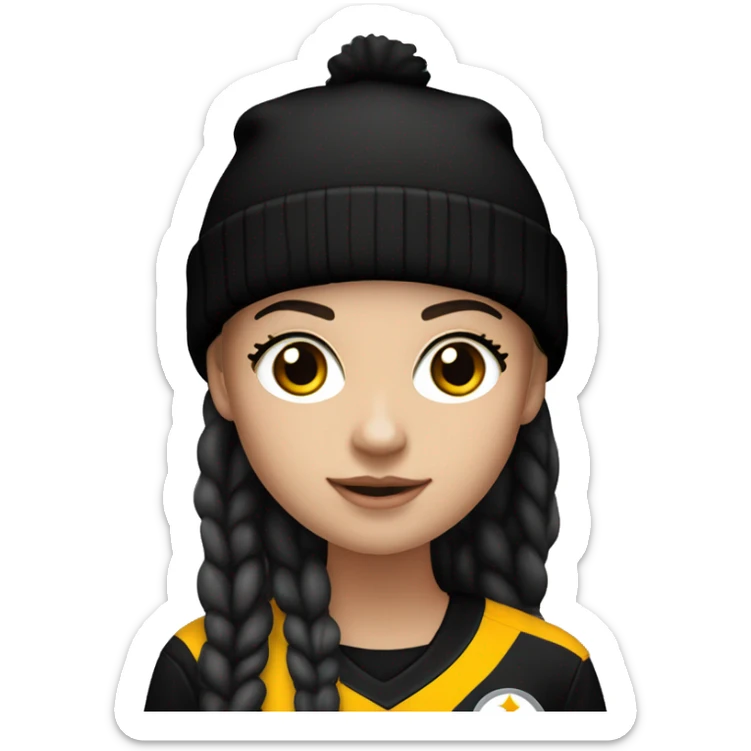 White girl with a black hair in Steelers beanie or jersey sticker