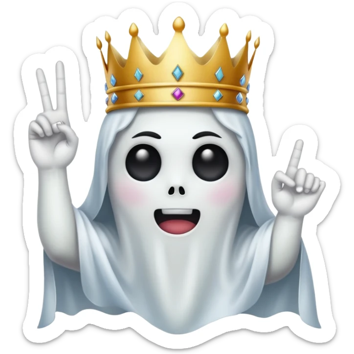 Fantasma con corona en la cabeza con el dedo malo en las manos  sticker