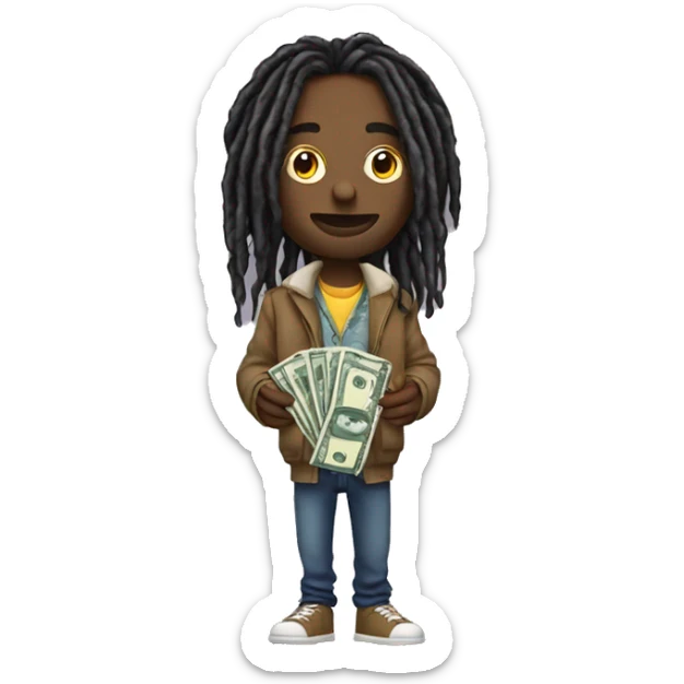 Emoji with dreads holding lots of money in both hands wearing designer clothing  sticker