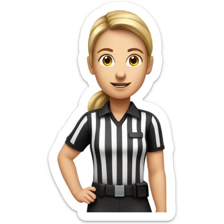 White woman with a brown ponytail American football referee with boy American  football player  sticker