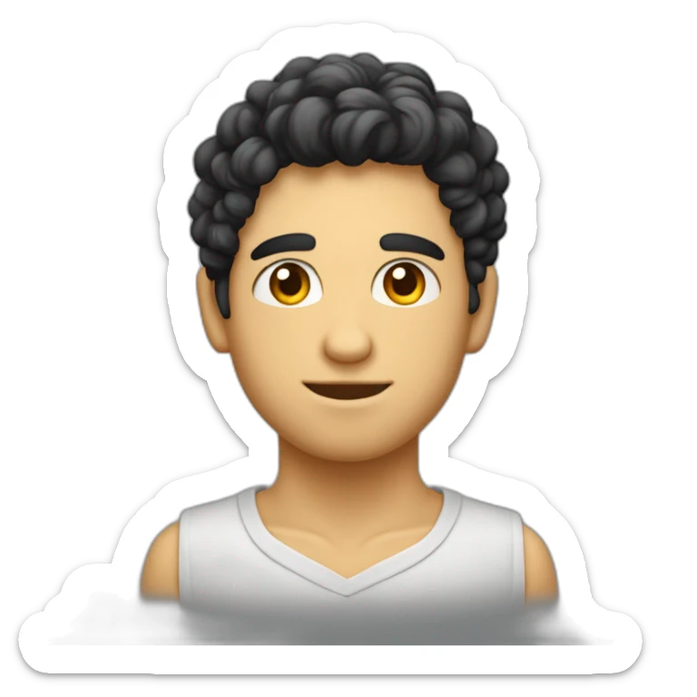 jeune homme avec des cheveux châtains clairs bouclés, des yeux bleus clairs et une chemise noir sticker