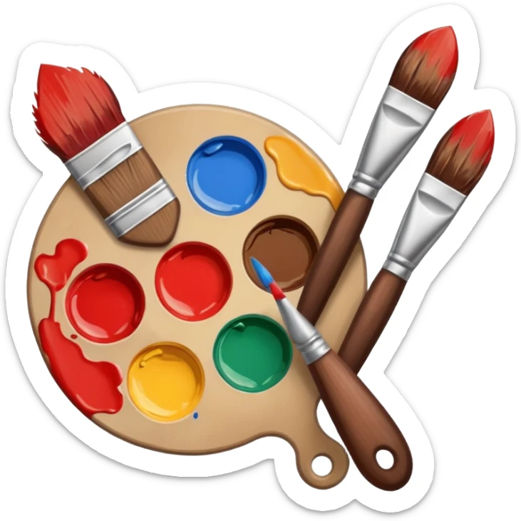 STICKER PINCEAUX ROUGE ET BRUN AVEC PALETTE DE PEINTURE ET TACHE DE PEINTURE sticker