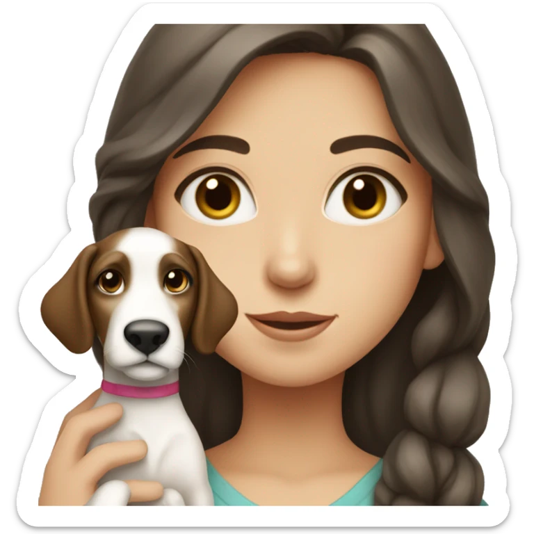 brunette girl with gray eyes holding a borzoi puppy in her arms sticker