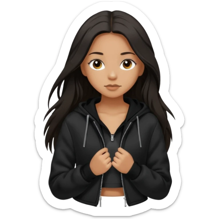  Siyah uzun saçlı ceket giyen esmerimsi kız fazla esmer değil siyah ceket  polar ceket ceket gevşek biraz omzundan çıkıyormuş gibi ve bugday ten rengi soltaraftaki omzundan çıkık sadece içinde de siyah crop var crop omzundan bağlı ve sadece sol omzundan gevşek ceket  sticker