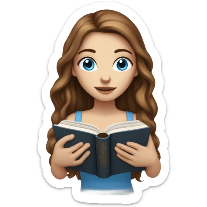 White girl, long brown hair, piercings, tattoos, reading book, blue eyes sticker