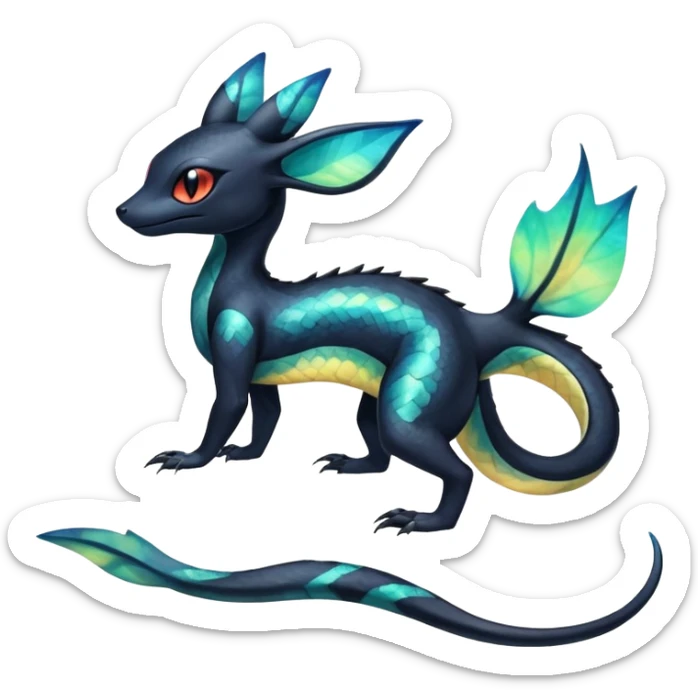 Colorful Iridescent Exotic Salandit-Aurorus-Umbreon-Fakémon-hybrid-creature (full body)  sticker