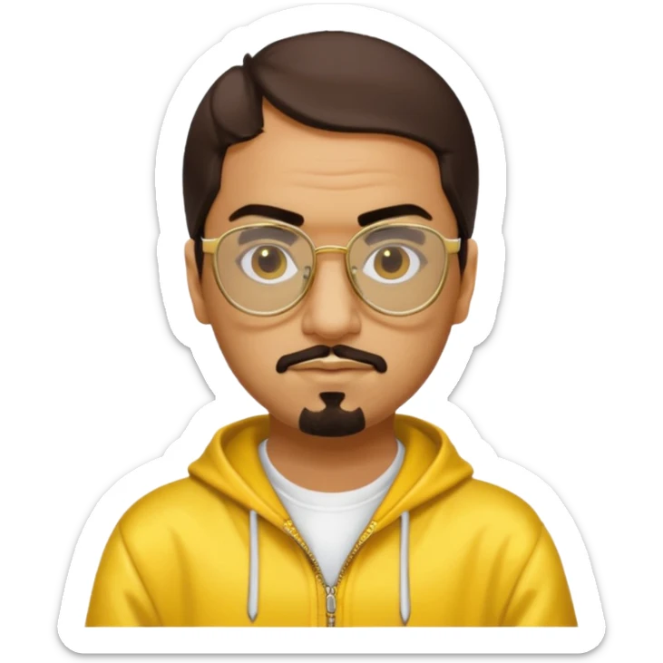 Ali G from Ali G Indahouse with brown eyes, dark brown hair, gold outfit, yellow glasses sticker