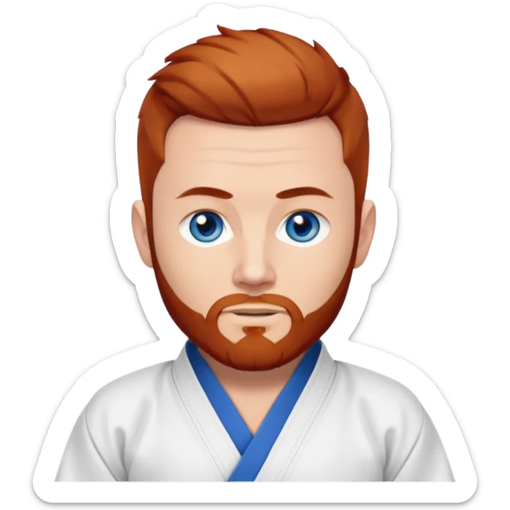 homme blanc, yeux bleu, cheveux brun très court avec barbe rousse et boucle d'oreille doré à l'oreille gauche avec kimono de jiu!jirsu sticker