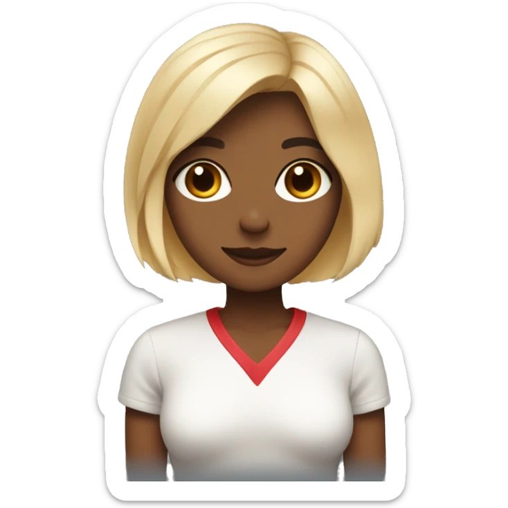 a blonde with a bob haircut and brown eyes holds in her hands a cat of three colors black, red and white sticker