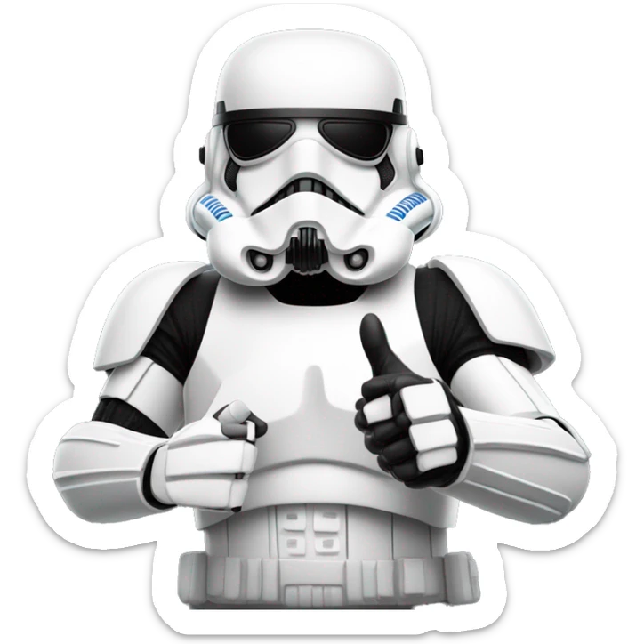 storm trooper in sunglasses giving a thumbs-up, with a relaxed pose and a simple background. sticker