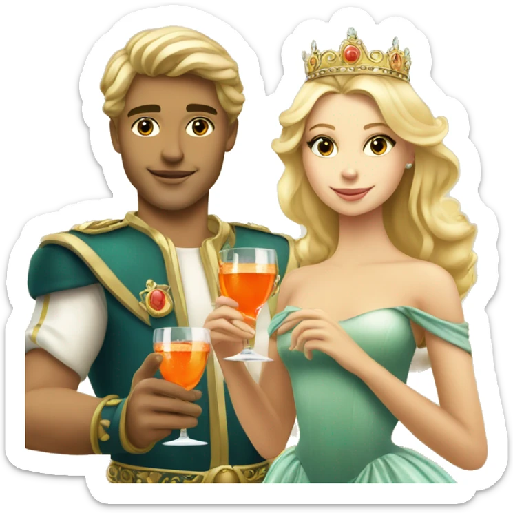 beautiful blond princess with crown in a golden dress and a beautiful blond prince drinking aperol sticker