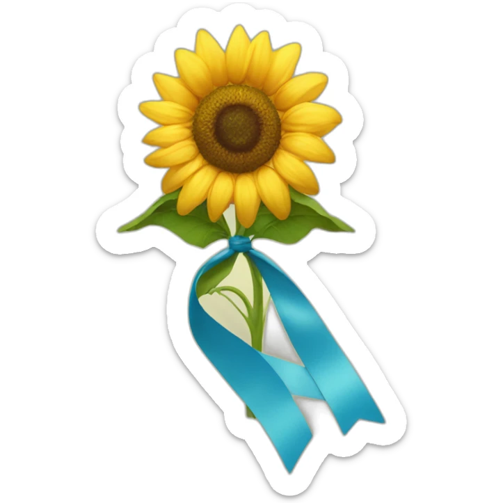 sunflower flowers tied with a yellow-blue ribbon sticker
