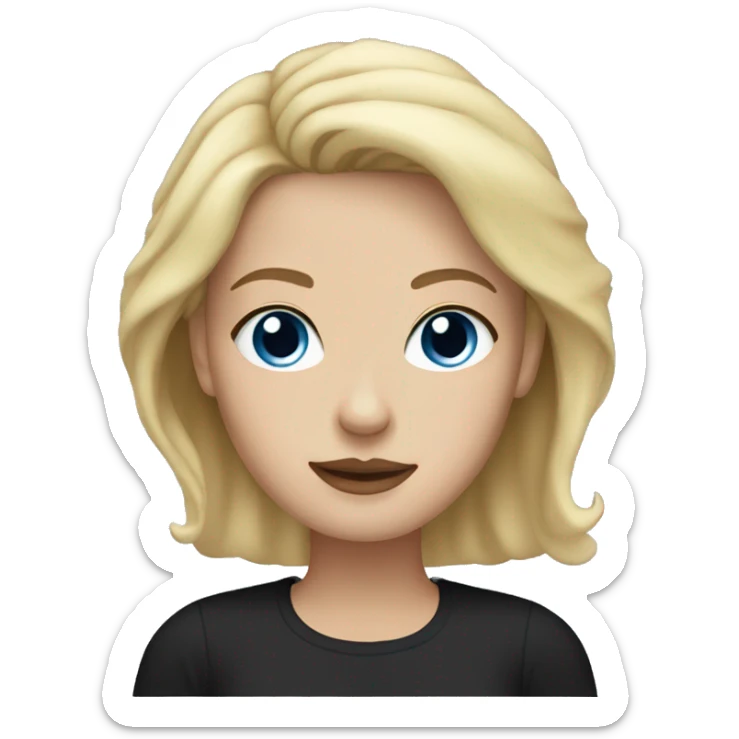 a woman with freckles and blue eyes, light skin, blonde hair and dark roots. black clothes sticker