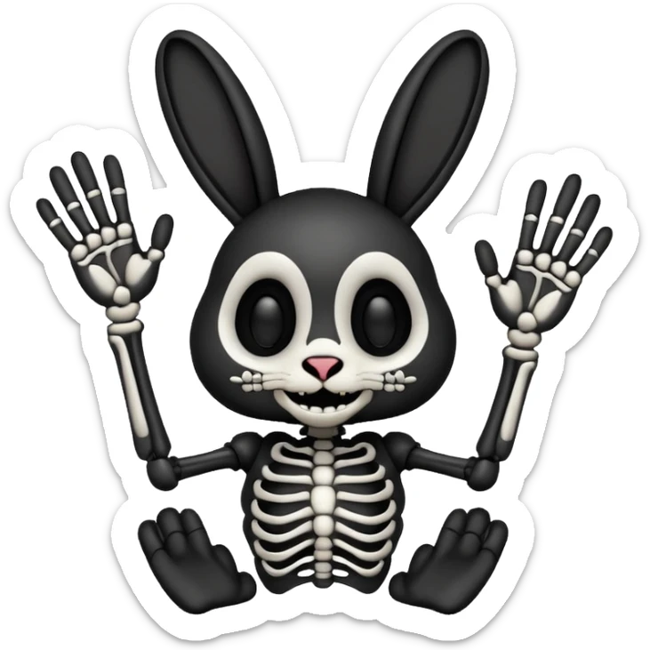Emoji tete de Lapin squelette noire qui fait bonjour de la main  sticker