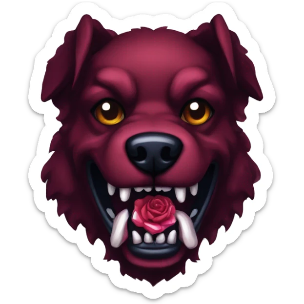 8 bit demonic mutated  dog dark red in color. The teeth made out of sapphires and holding a rose in its mouth sticker