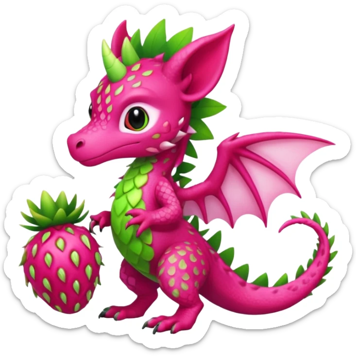 Dragonfruit-Strawberry-Kiwi-themed "Dutch Angel Dragon"-"Vernid"-"Trico"-furry-Fakémon-hybrid-creature (full body) sticker