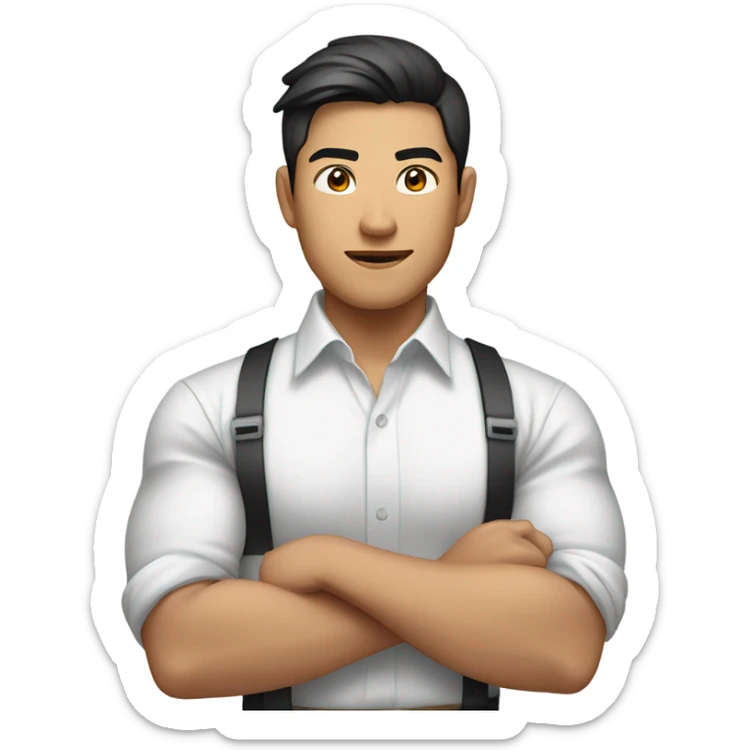handsome asian young-ceo wearing a white shirt with folded sleeves and big biceps  sticker
