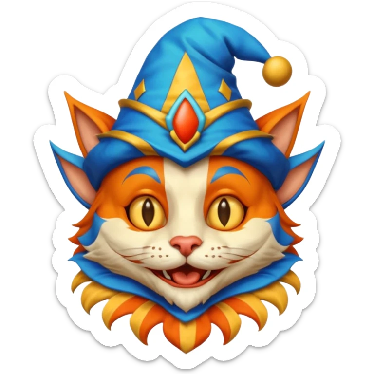 crazy funny colorful cat jolly joker, medieval, vintage, court jester, mac os icon, blue color sticker